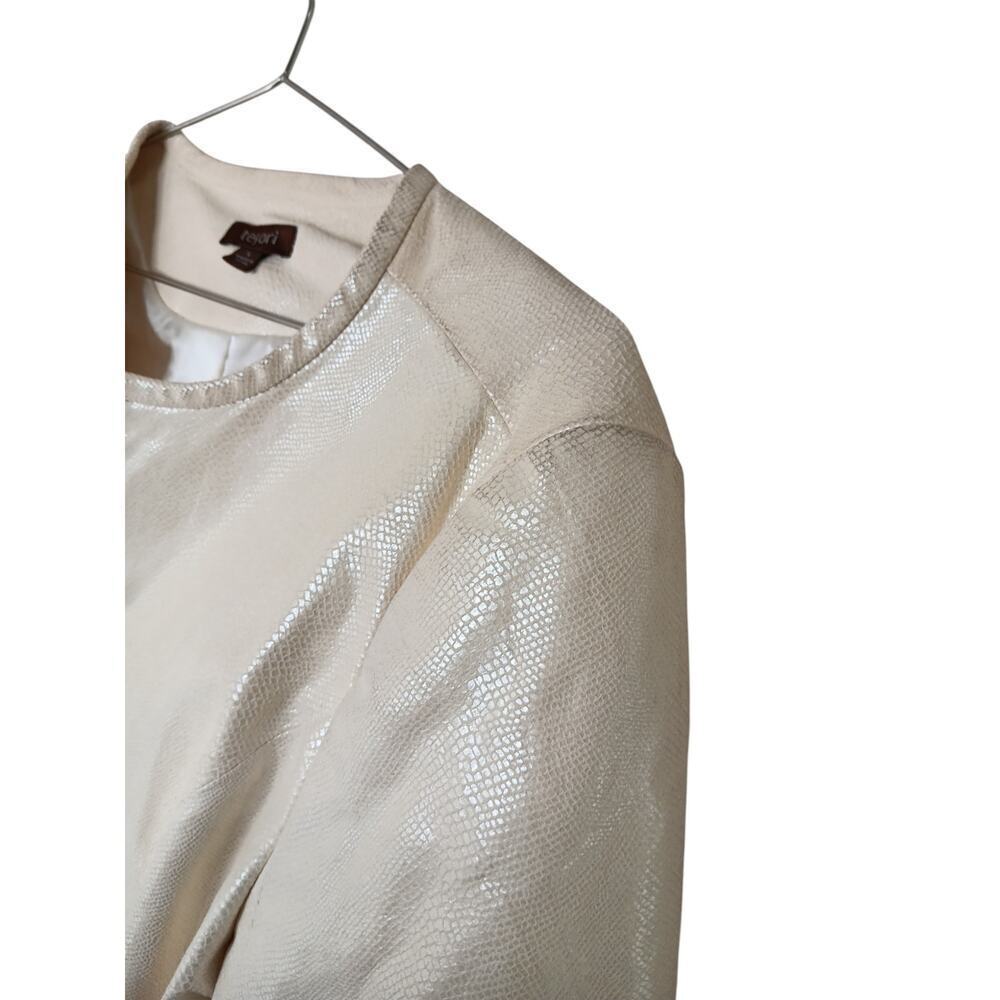 Tesori Womens Jacket Sz L Beige Cream Textured Leather Zip Front Pockets Lined - Picture 10 of 16